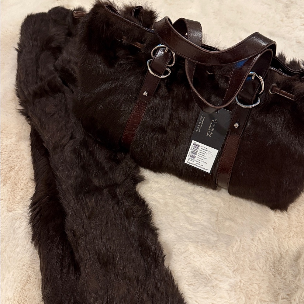 Kenneth Cole Java Fur Satchel w/matching Rabbit Fur Wrap from Lord & Taylor - Picture 13 of 14